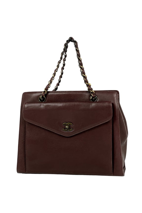 Pre-Owned Chanel Coco Mark Chain Handbag Tote Leather Brown Women's