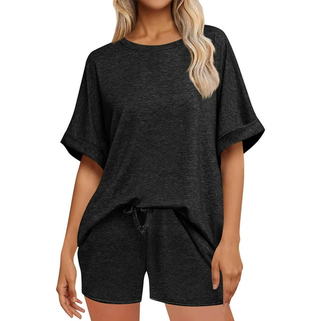 Women’s Two Piece Loungewear Set Oversized Short Sleeve T-Shirt and Drawstring Shorts Loose Casual Matching Set