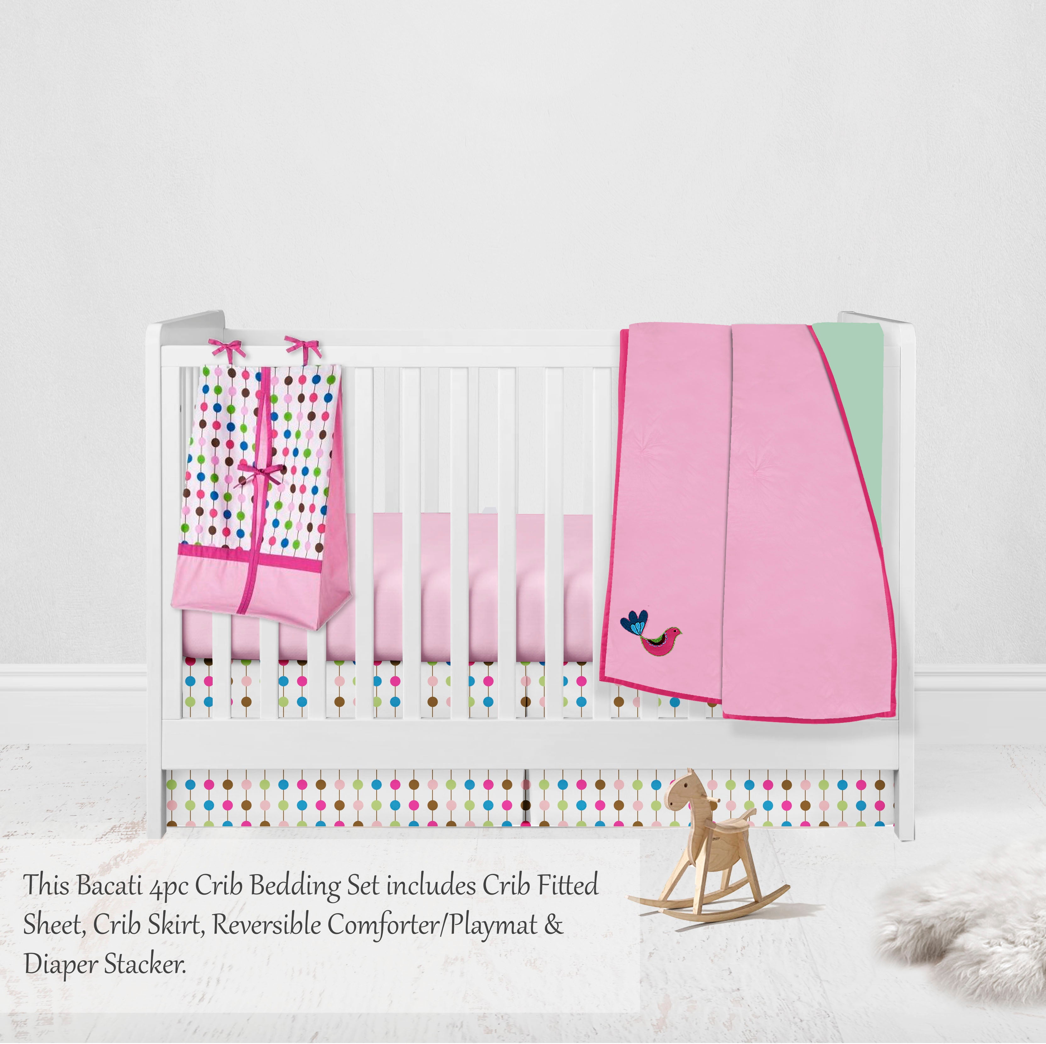 Botanical Floral Birds Pink/Multi Girls Crib Bedding Set