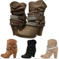 thumbnail image 2 of Botas vaqueras de mujer para invierno, botas de caballero de tubo medio, 2020, cinturón romano retro para mujer, zapatos de cuero de tacón alto, botas vaqueras de pantorrilla ancha, 2 of 5