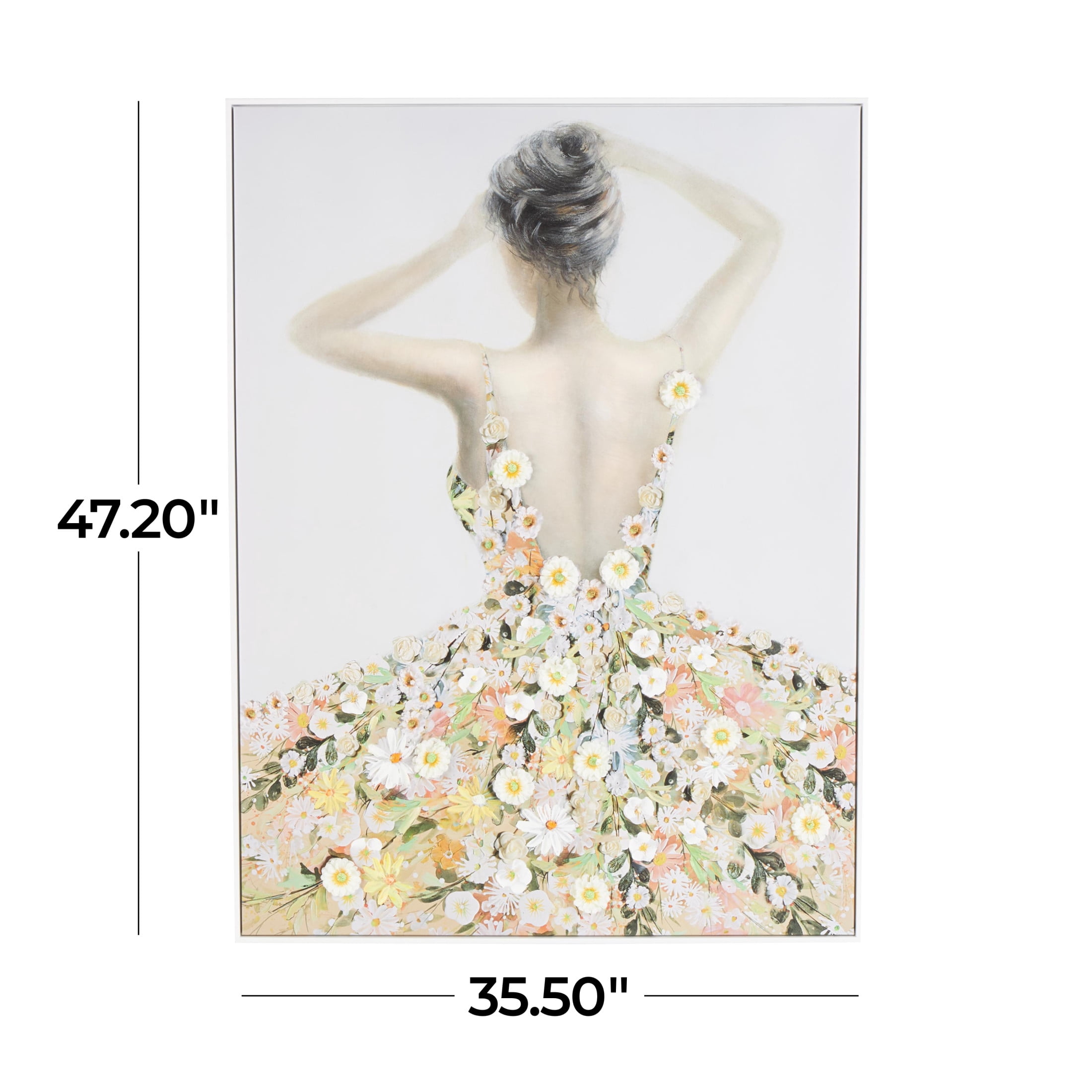 36" x 47" Woman Framed Wall Art with 3D Daisy Flowers, by DecMode