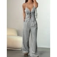 thumbnail image 4 of Women'S 2 Piece Outfit Lace-Up Sleeveless Backless Tank Top and Wide Leg Drawstring Pants Set Club Outfit Grey L, 4 of 9