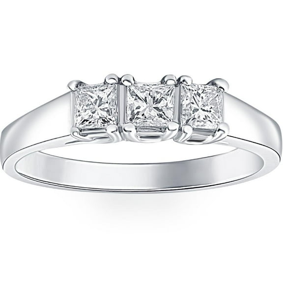 Pompeii 1ct Three Stone Princess Cut Diamond Ring 14K White Gold (H/I,I1)