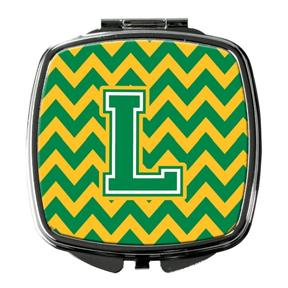 Letter L Chevron Green and Gold Compact Mirror CJ1059-LSCM