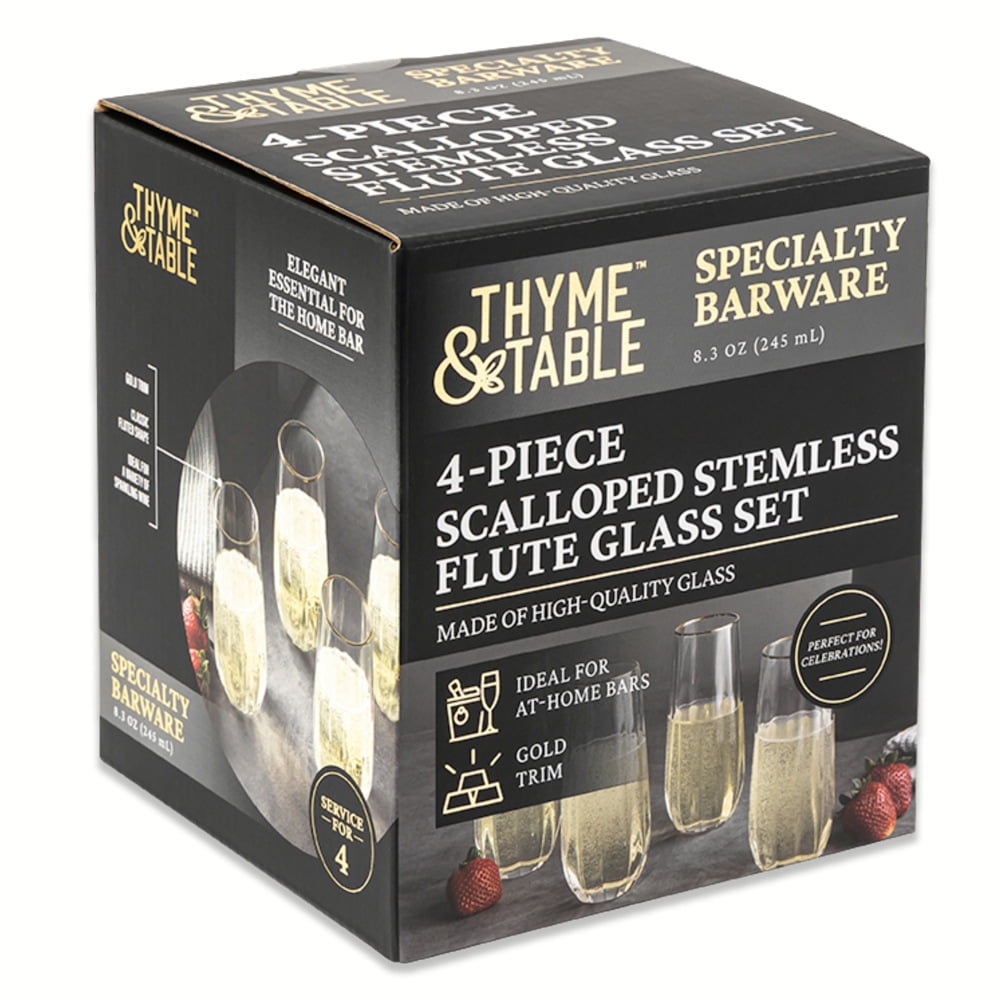 (2 pack) Thyme & Table 4-Piece Scalloped Stemless Flute Glass Set