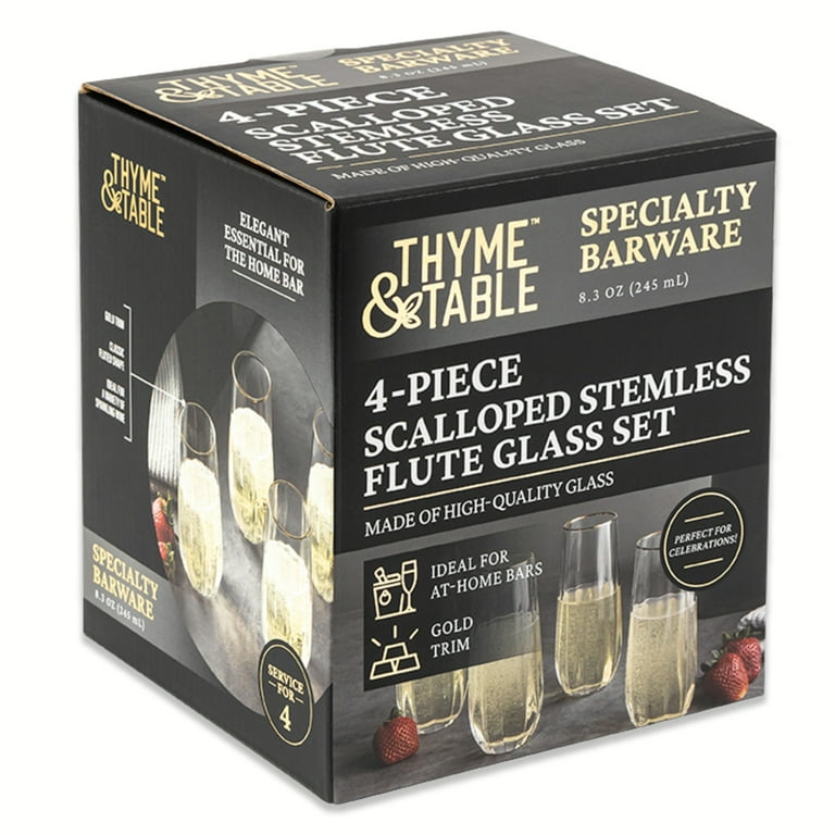 Thyme & Table 4-Piece Scalloped Stemless Flute Glass Set, TT1033R