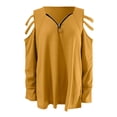 thumbnail image 5 of LGASWYX Woman Tops Womens Sexy V-Neck Collar Zipper Color Long Sleeve Fold Casual Blouse Tops Cotton Tee Shirts For Women (Yellow,S), 5 of 6
