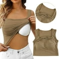 thumbnail image 2 of Built in Bra Tank Tops for Women Square Neck Basic Double Lined Crop Tank Tops Comfortable Casual Short Camisole Khaki, Size One Size, 2 of 8
