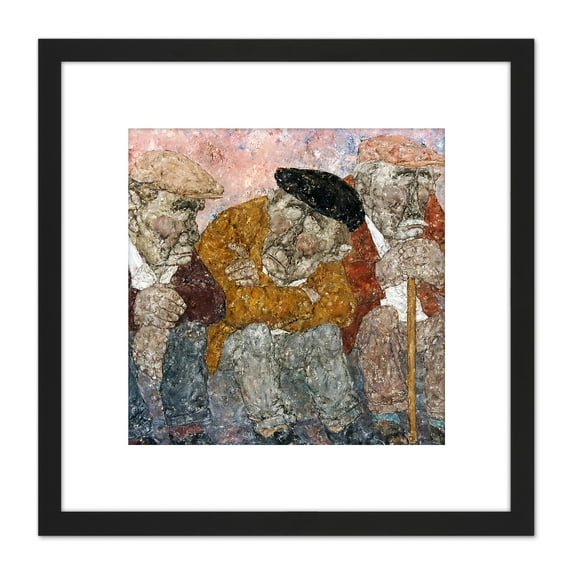 Akira Tanaka Les Trois Vieux Circa 1976 8X8 Inch Square Wooden Framed Wall Art Print Picture with Mount