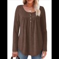 thumbnail image 3 of Camisas de Larga para Mujer, Conjuntos de Otoño, Cuello Redondo, Túnicas Casuales, Blusas de Moda, Ropa de Moda. Café L, 3 of 6