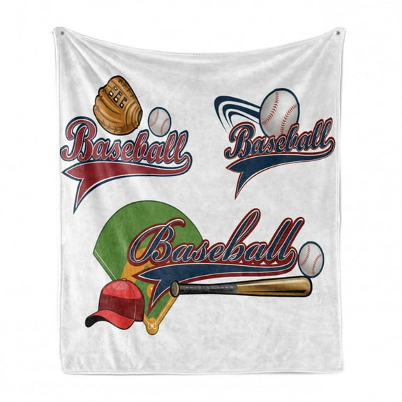 Sports Soft Flannel Fleece Throw Blanket, Baseball Mitt Ball Bat Hardball Supplies Exercise Team Various Classical Designs, Cozy Plush for Indoor and Outdoor Use, 60" x 80", Multicolor, by Ambesonne