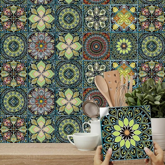 10 Pcs Matte Film Tile Wall Sticker Waterproof Peel and Stick Floor Stickers Vinyl Anti-slip 5.91"x5.91 Square Tiles Decals Home Decor