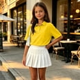thumbnail image 6 of Girl's Short Sleeve Polo Shirt Button Soild Color School Uniform Shirt Yellow 100, 6 of 6