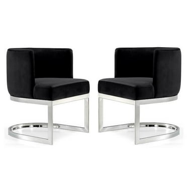 Home Square 2 Piece Velvet Dining Chair Set with Gold Metal Base in Black