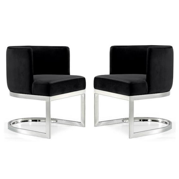 Home Square 2 Piece Velvet Dining Chair Set with Gold Metal Base in Black