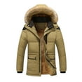 thumbnail image 2 of Brnmxoke Men's Fleece Lined Parka Jacket Big and Tall Thicken Windproof Down Coat with Faux Fur Collar Hood Snowproof Jackets Plus Size Winter Warm Padded Jacket Beige,XXL, 2 of 4