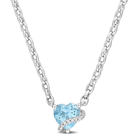 Everly Women's Sky Blue Topaz and Diamond Accent Sterling Silver Heart Swirl Pendant with Chain
