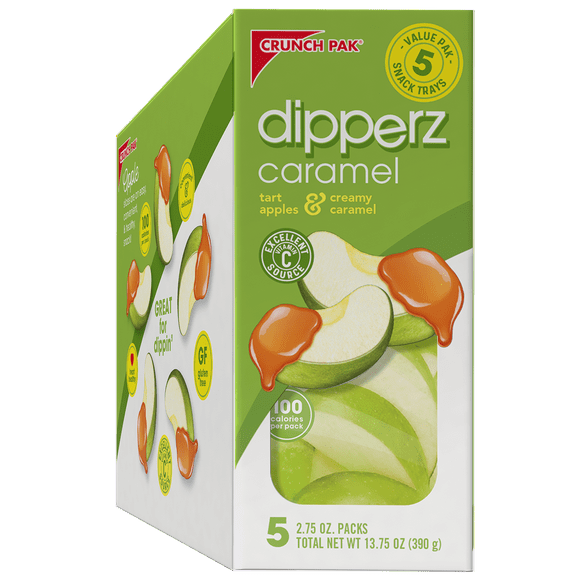 Crunch Pak Snack Dipperz with Fresh Tart Sliced Apples and Caramel in a 5pk