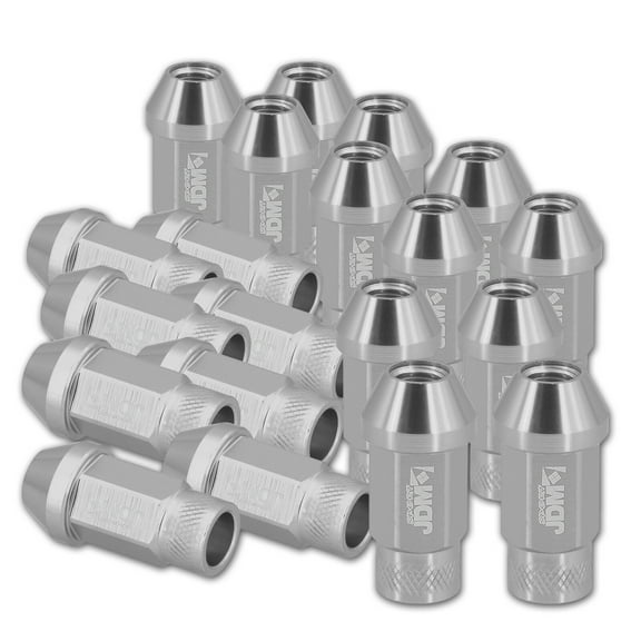 AJP Distributors Upgrade JDM Sport Universal 20-Piece Heavy Duty Aluminum Alloy 50MM Open Ended Cone Tuner Lug Nuts Stud Set Wheels Rims For M12X1.5MM Thread Pitch Anodized Silver