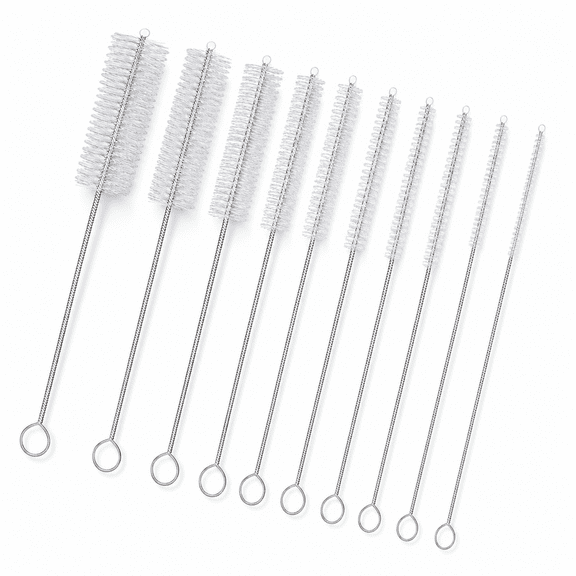 10-Piece Nylon Straw Brush Set, 8-Inch Pipe Tube Cleaner with 10 Diameters, Stainless Steel Wire Core, Small Bottle Brush for Straws, Bottles, Tubes