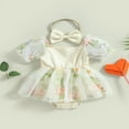 thumbnail image 2 of Bébé Fille Robe Romper avec Arc Bandeau Manches Bulle Floral Jupe Robe de Soleil, 2 of 6