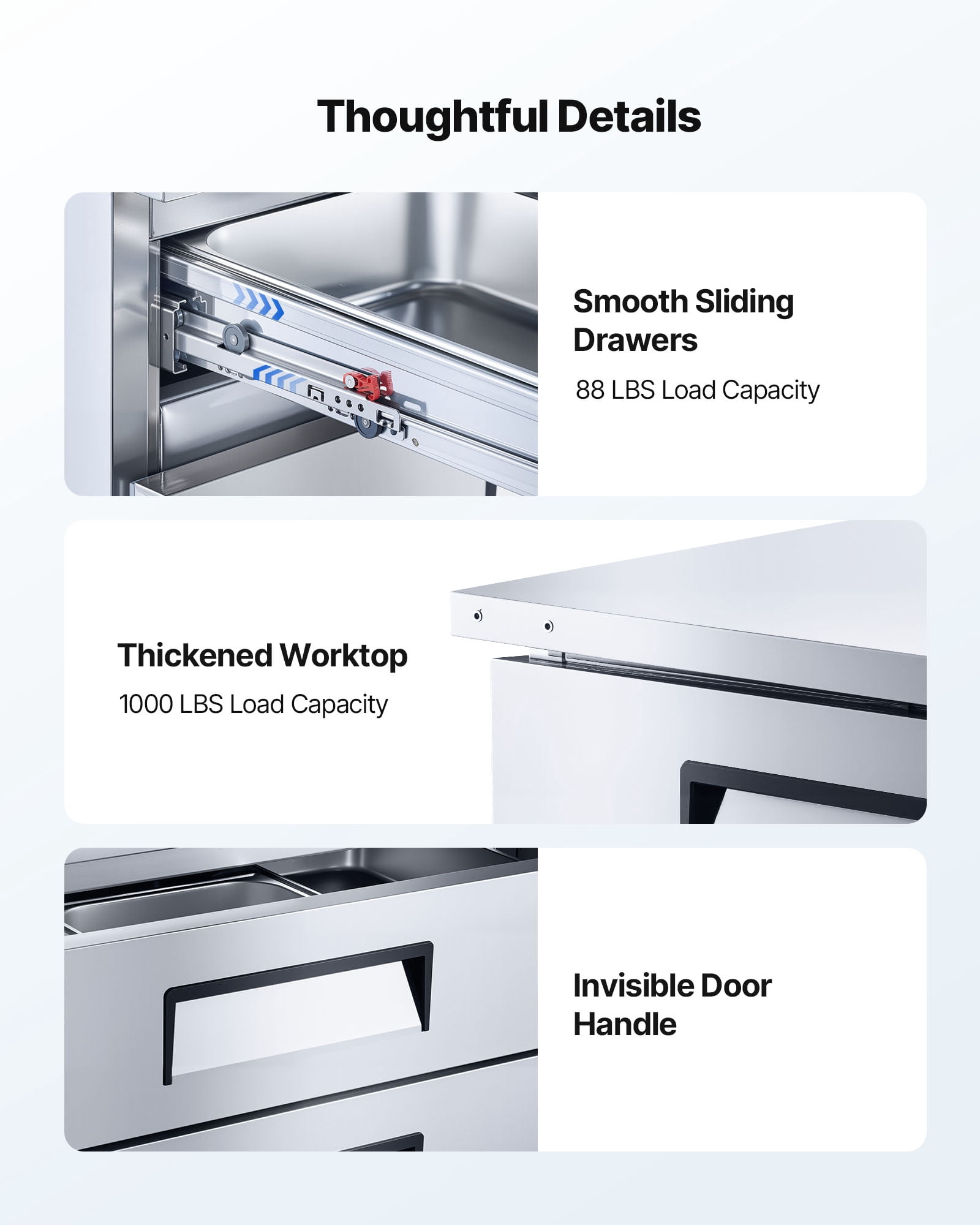 VEVOR Chef Base Refrigerator, 72" W Commercial Chef Bases Worktop Refrigerators, 4-Drawer Under Counter Fridge with 12 Pans Stainless Steel, Heavy-Duty Refrigerated Base, Invisible Door Handle