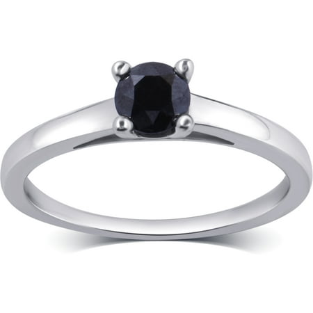 1 1/2 ct T.W. Black diamond Sterling Silver Solitaire Ring