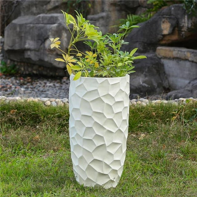 Luxen Home White MgO 22.4in. H Motif Géométrique Blanc Rond Grand Planteur