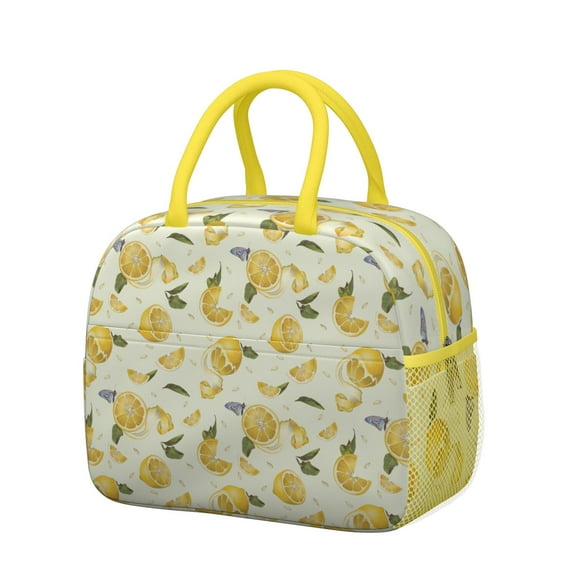 Lunch Bag Lunch Box for Women Reusable Insulated Lunch Bags,Water-Resistant Lemon with Little Butterfly Cooler Lunch Tote Bag, Large Capacity for Work Travel Picnic