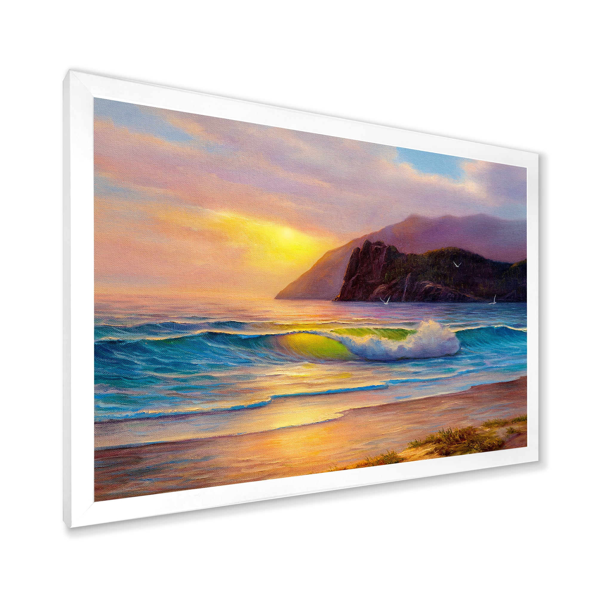 Designart 'Sunrise Glow On The Sea Waves V' Nautical & Coastal Framed Art Print