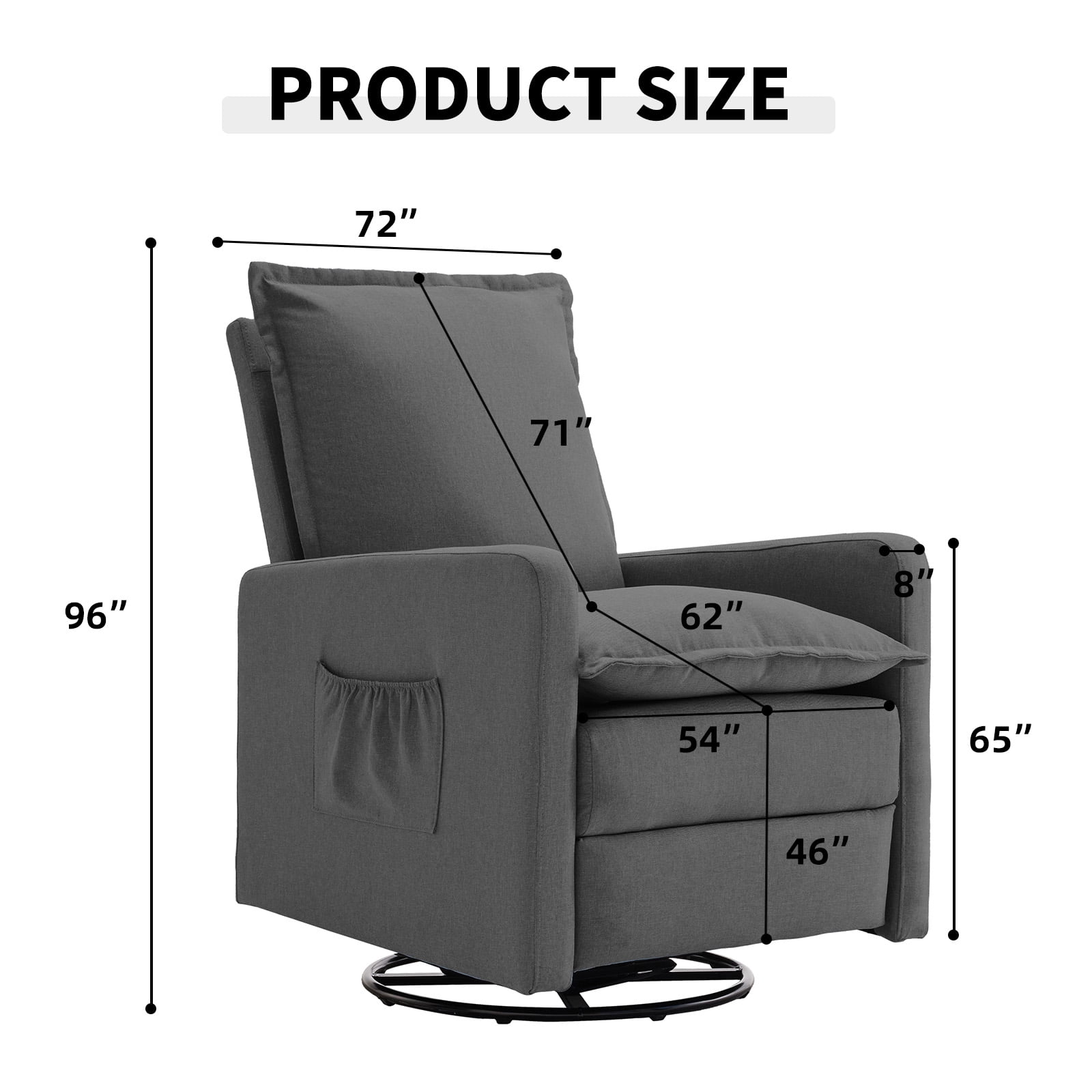 Techmilly Upholstered Glider Recliner Rocking Chair and Nursery Recliner for Nursery and Living Room, Bedroom, Linen Dark Gray