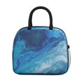 thumbnail image 2 of Insulated Lunch Bag for Women, Floral Print Oxford Fabric Lunch Box, Leakproof Thermal Cooler Tote for Work, School & Picnic, Turquoise Marble Pattern, 2 of 5