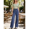 thumbnail image 3 of Deago Women's Wide Leg Jeans Casual High Waisted Stretchy Button Straight Leg Jeans Baggy Loose Denim Pants with Pockets (White, XL), 3 of 9