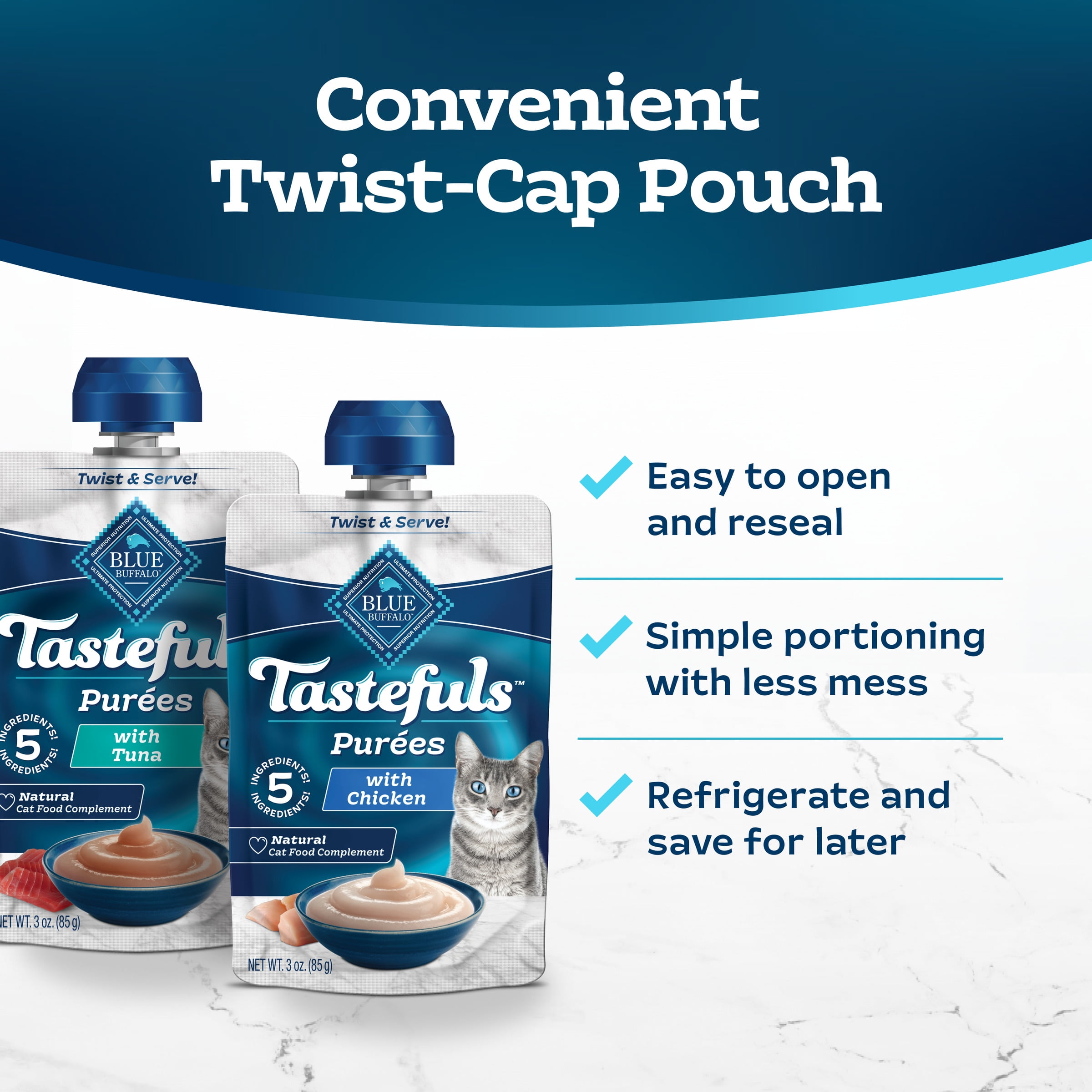 Blue Buffalo Tastefuls Purées Chicken & Tuna Variety Pack, 3-oz. (12 Pouches, 6 of Each)