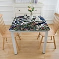 thumbnail image 3 of COMIO Vintage Style Peacock Green Leaves Waterproof Resistant Fabric Square Tablecloth White, 3 of 7