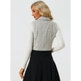 thumbnail image 4 of DARING DIVA Women's Tweed Vest Notched Lapel Collar Plaid Waistcoat Jackets XS White, 4 of 6