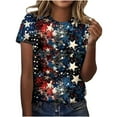 thumbnail image 2 of Cavosen Patriotic Shirts for Women Petite Red White and Blue Short Sleeve Round Neck T Shirts USA Star Striped Graphic Shirts Lady XL Patriotic Casual Shirts Independence Day Tunic Tees, 2 of 5