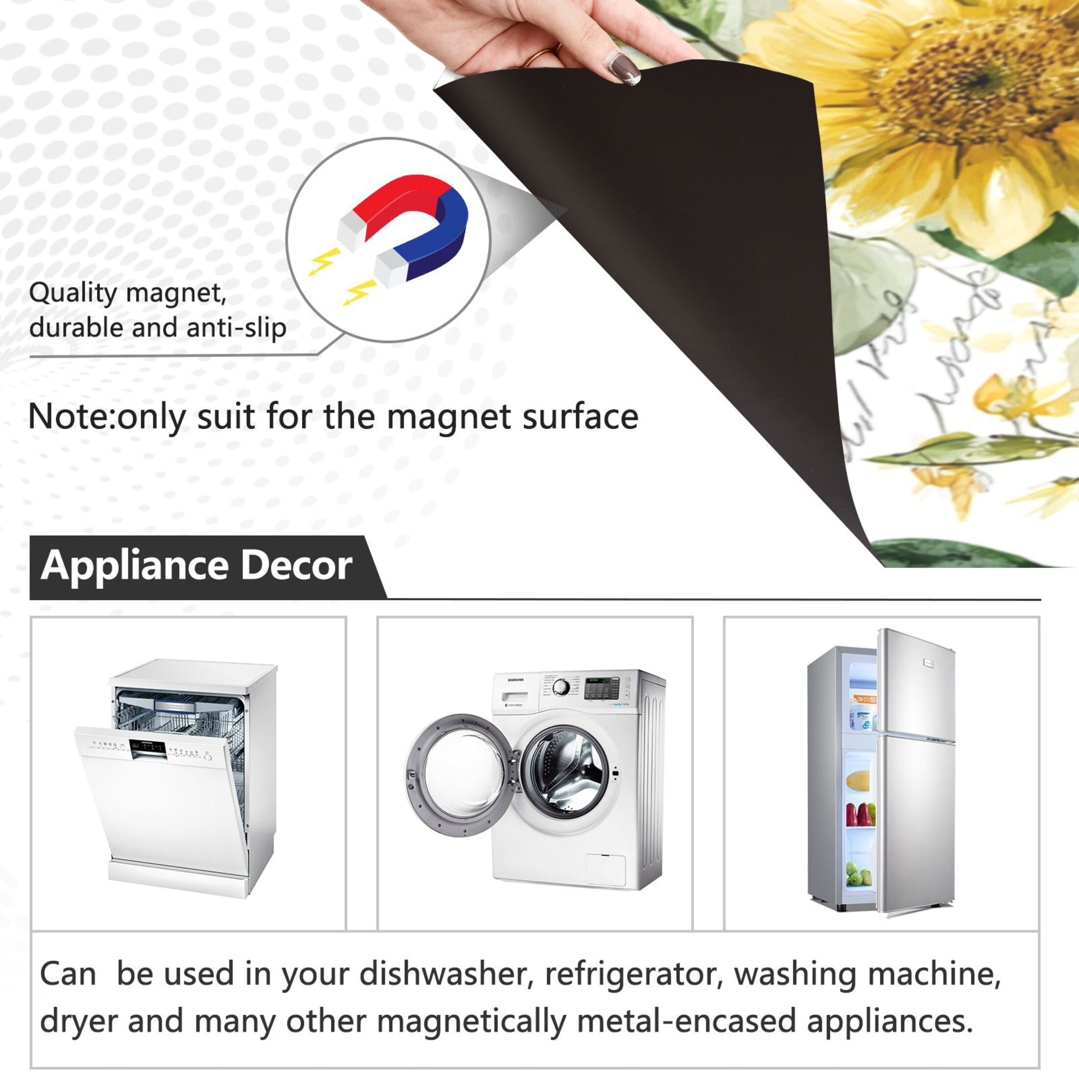 Dishwasher Magnetic Refrigerator Magnet Cover Sticker Home Decorative 23"x26" Soft Sunflowers and Green Leaves