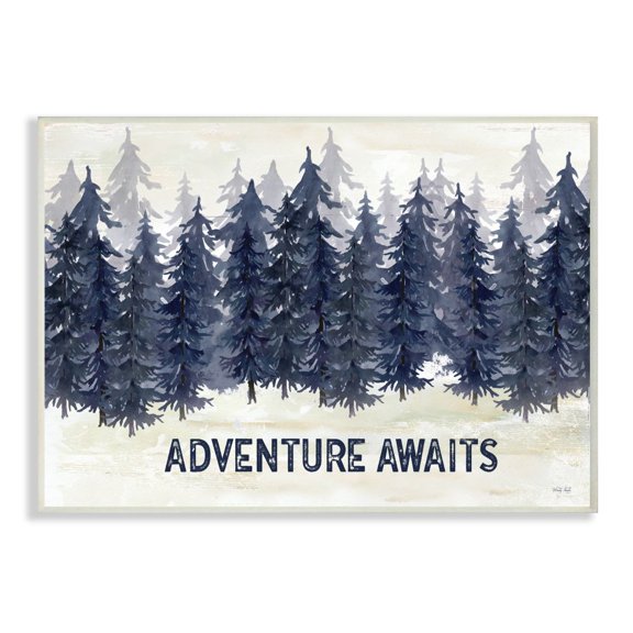 Stupell Industries Adventure Awaits Quote Blue Pine Tree Forest Scene Graphic Art Unframed Art Print Wall Art, 13x19, by Cindy Jacobs