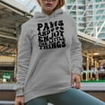 thumbnail image 2 of Paws and Enjoy the Little Things, Pet Pun Quote, Groovy Retro Wavy Text Merch Gift, Heather Grey Hooded Sweatshirt or Hoodie, 2XL, 2 of 5
