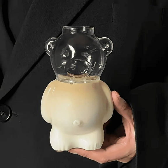 ValHome Aesthetic 1PCS Bear Glass Cup Set with Straw – 11oz Transparent Cute Bear Iced Drink Cup for Smoothies, Milk Tea & Coffee, Trendy Reusable Glasses for Couples, Friends & Social Media Moments