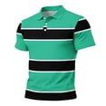 thumbnail image 7 of Garbnen Polo T Shirts for Men Short Sleeve Striped Color Block Collared Henley Shirt Men Lightweight Breathable Casual Summer Beach Vacation Mens Golf Shirt Green L, 7 of 7