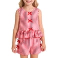 thumbnail image 2 of Amidoa Girls 2 Piece Outfits Summer Clothes Cotton Ruffle Sleeve Tank Top T-Shirt and Shorts Casual Kids Clothing Sets,Watermelon Red Size 1T, 2 of 9