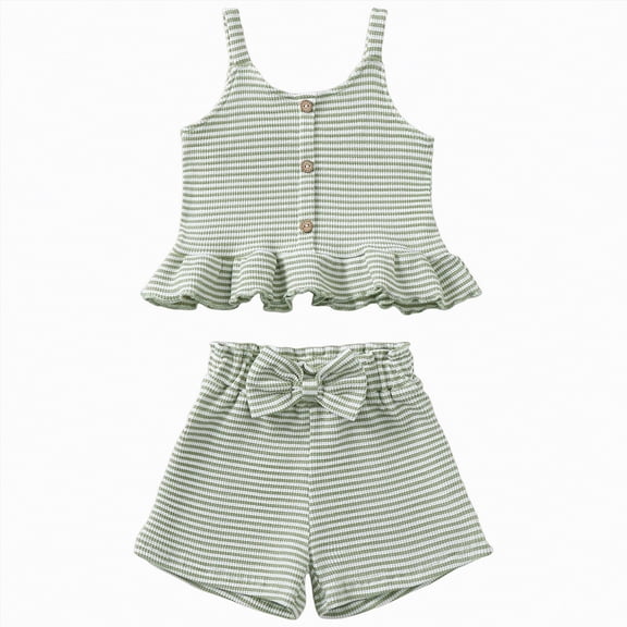 JUMEYU Baby Girl Summer Outfit Sets Toddler Baby Girl Summer Outfits Short Sleeve T-Shirt and Shorts 2Pcs Clothes Set for Girls 3 6 9 12 18 24 Months 2T 3T 4T (Light Green,12-18 Months)