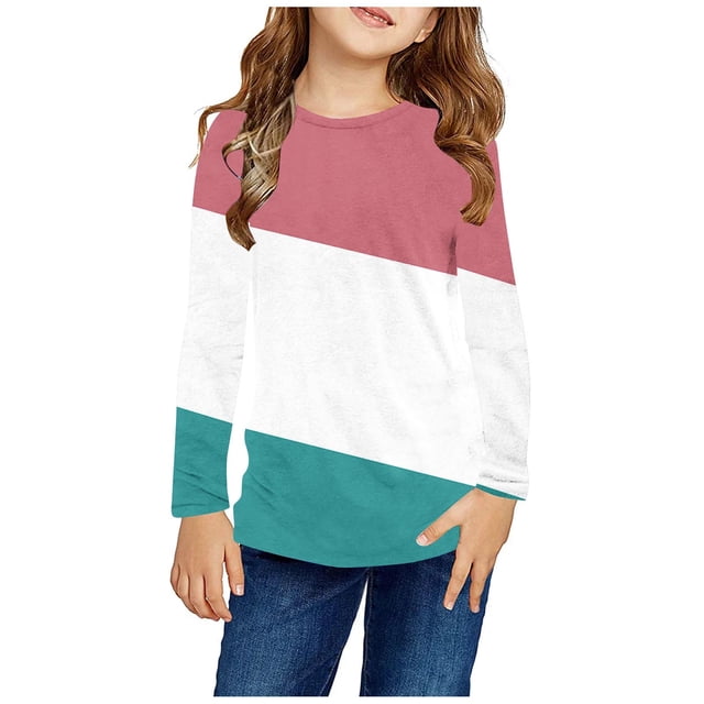 RXIRUCGD Chemises à Manches Longues pour Filles, Col Rond Mignon, Blouses Décontractées Élégantes, Rose, Taille : 4 Ans