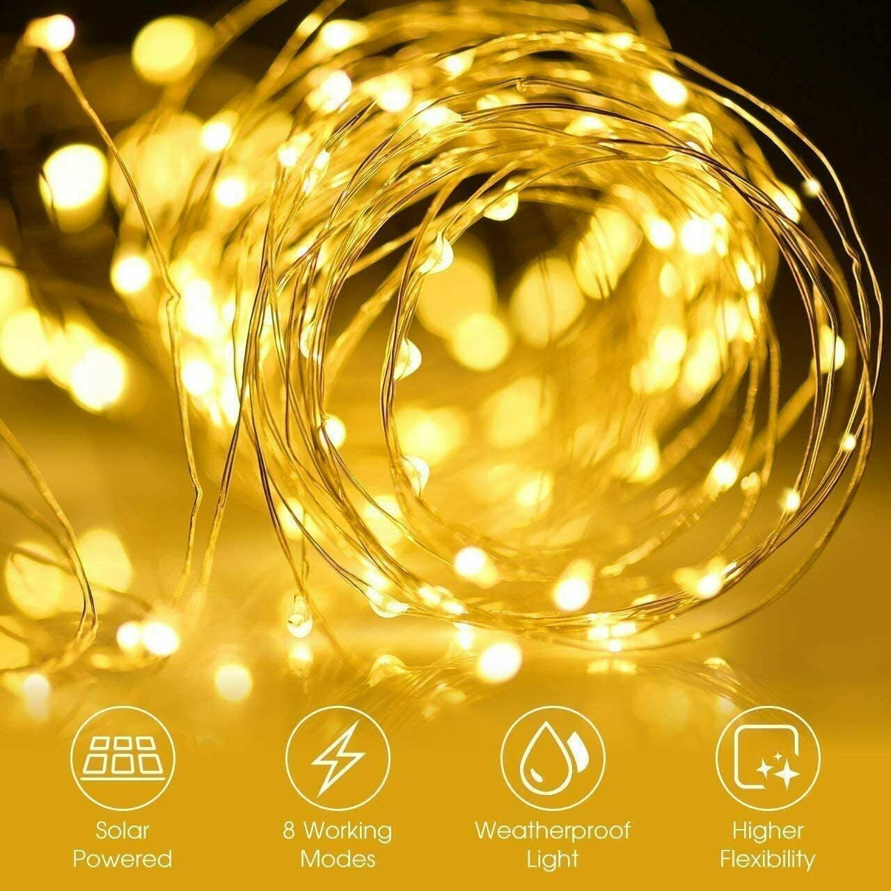 [2 Pack] Epicgadget Solar String Lights Outdoor 72FT 200 LED Super Bright Copper Wire Solar Powered Lights Waterproof with 8 Modes for Garden Patio Tree Wedding Party Christmas Decor Lamp (Warm White)