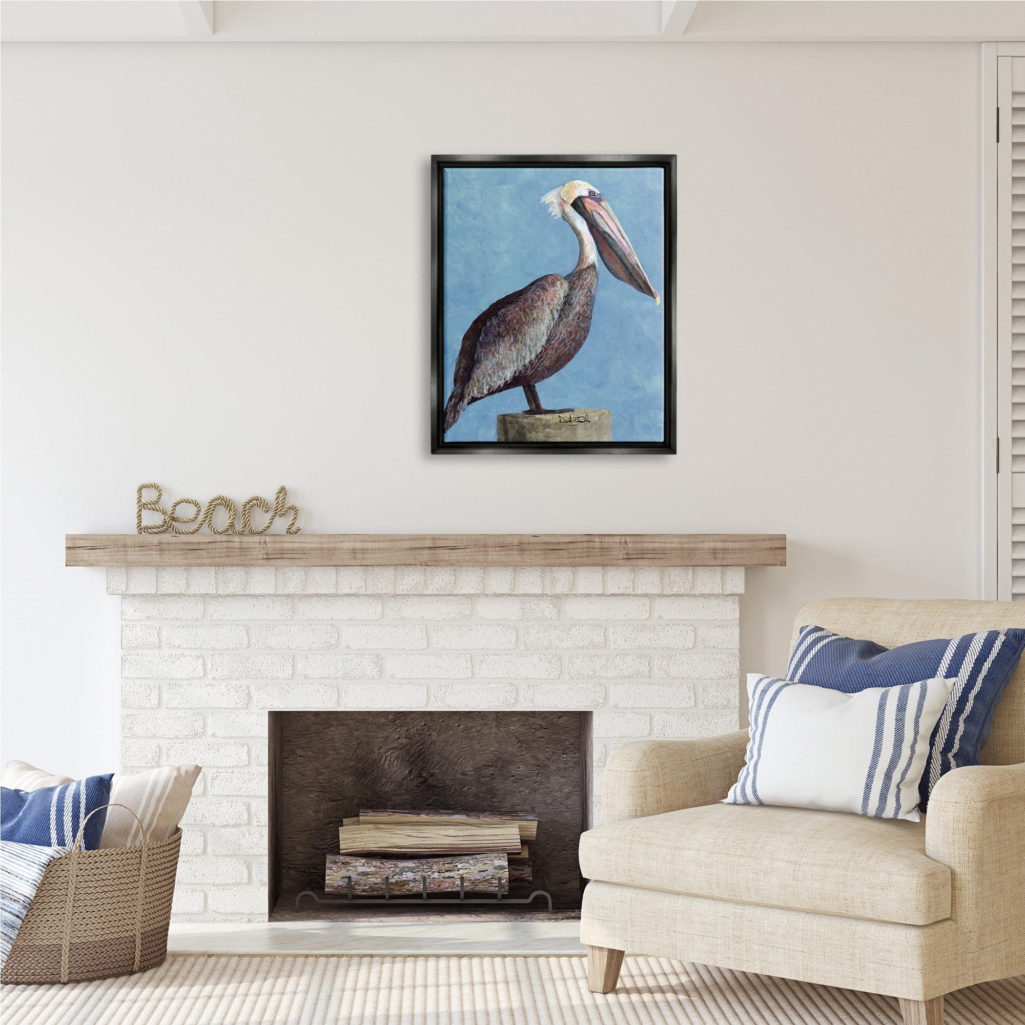 Stupell Industries Blue Pelican Portrait Animals & Insects Painting Black Floater Framed Art Print Wall Art, 25 x 31