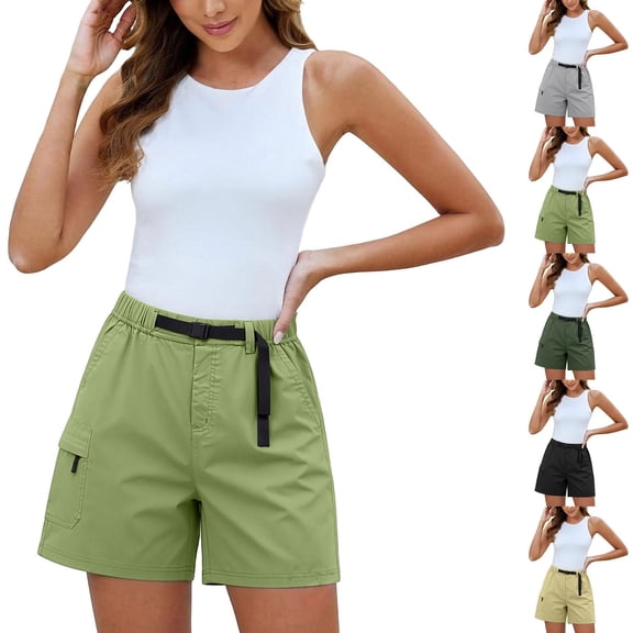 Women's Lightweight Hiking Cargo Shorts Quick Dry Summer Athletic Shorts Camping Travel Golf Pockets by Yigetop Blackish Green L