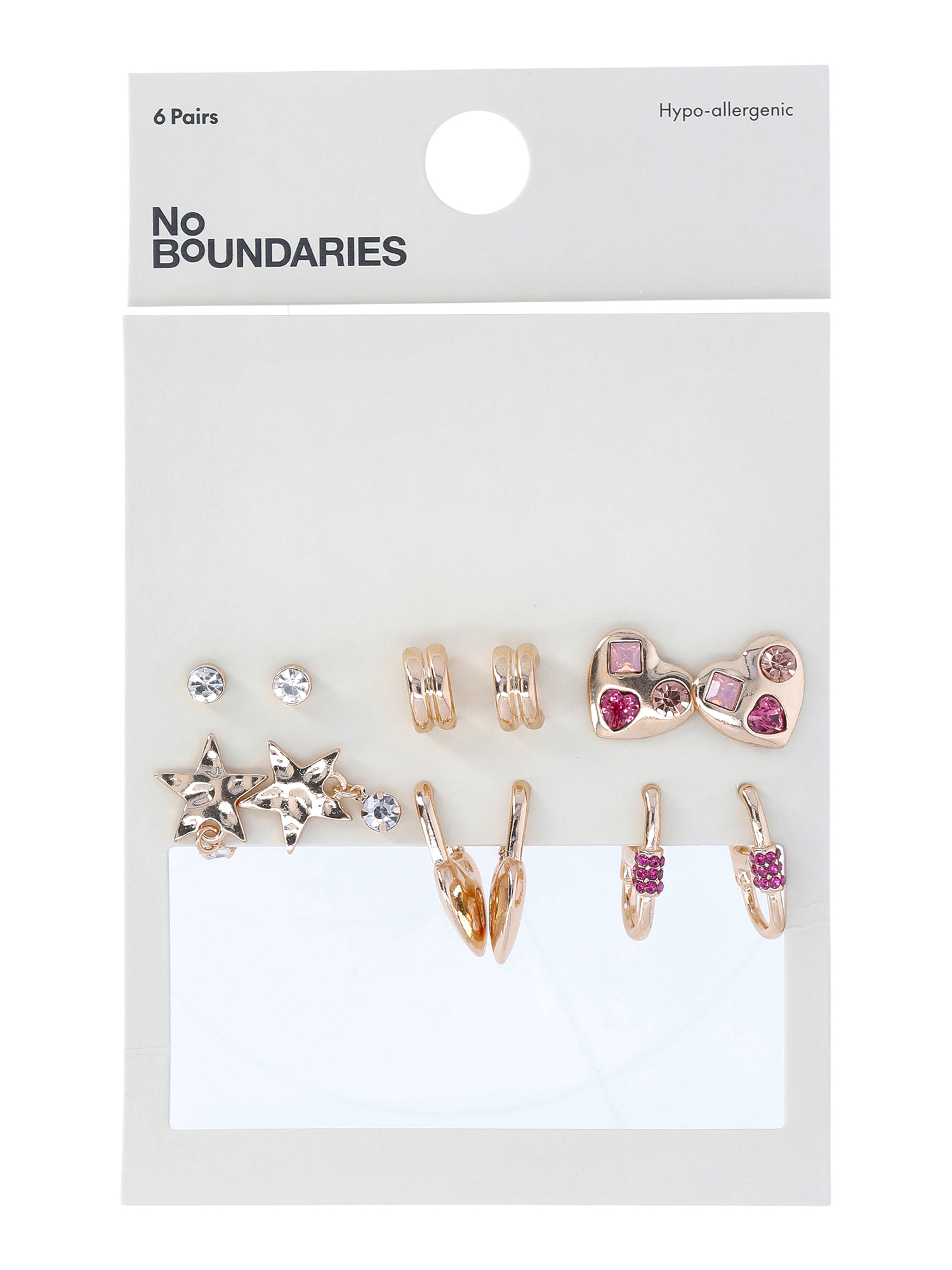 No Boundaries Heart, Star and Hoop Earrings Set, 6-Pack, Gold-Tone, Women's