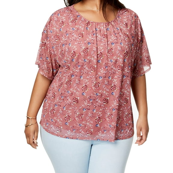 Eyeshadow Womens Trendy Plus Size Floral-Print Top;1X